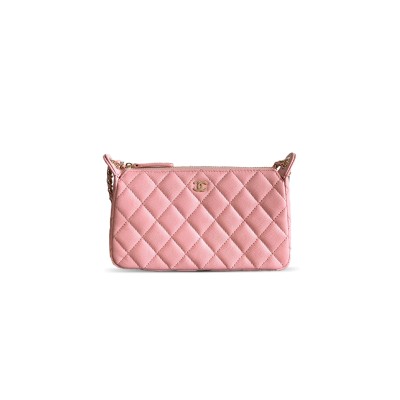 CHANEL GRAINED CALFSKIN 25B CLUTCH WITH CHAIN BAG IN PINK (21*12*5.5.cm)
